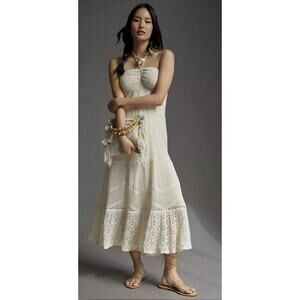 Farm Rio cream crochet halter maxi dress
